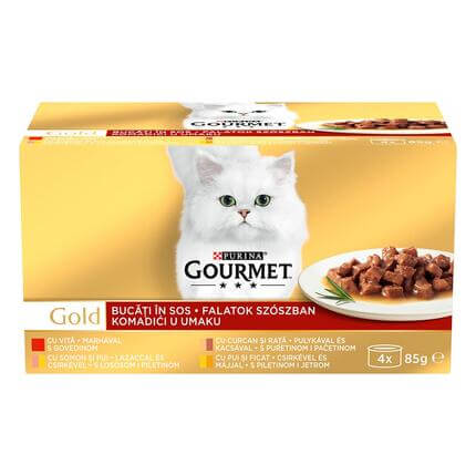 PURINA GOURMET Gold komadići u sosu sa ćuretinom i pačetinom, vlažna hrana za mačke