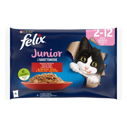 FELIX® LE GHIOTTONERIE Junior, sa govedinom / sa piletinom u aspiku, vlažna hrana za mačiće
