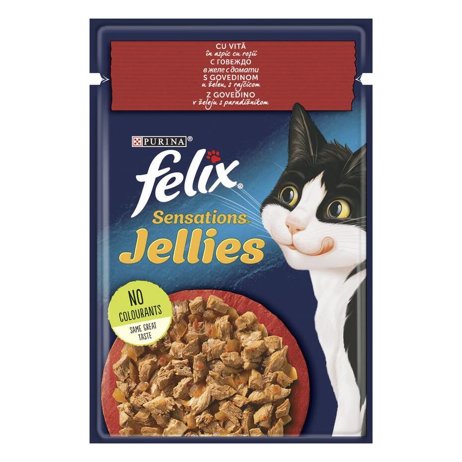Felix Sensations vlažna hrana za mačke, govedina i paradajz u želeu