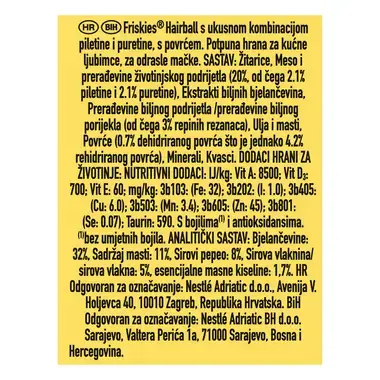 Friskies Cat Hairball hrana za mačke, piletina i povrće