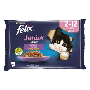 FELIX FANTASTIC Junior, sa piletinom u aspiku, mešano pakovanje, vlažna hrana za mačke
