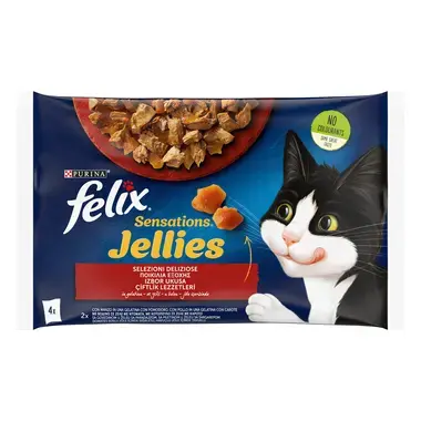 FELIX® SENSATIONS, sa govedinom / sa piletinom, vlažna hrana za mačke